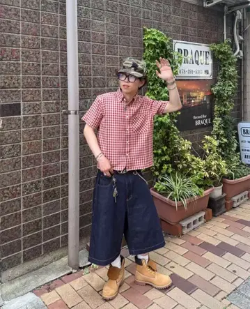 짧은 기장 체크 셔츠 00s 파타고니아 시어서커