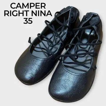 캠퍼 RIGHT NINA 레이스업 가죽 플랫슈즈 블랙 35