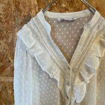AE10338 ZARA 긴팔 셔츠 화이트 여성용 26 포스