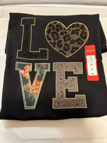 GUESS LOVE 로고 큐빅 티셔츠 블랙 M