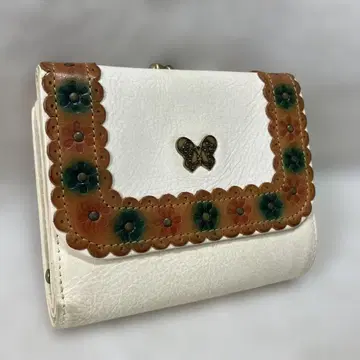 ANNA SUI 3단 폴더형 지갑 가마구치 꽃무늬 가죽