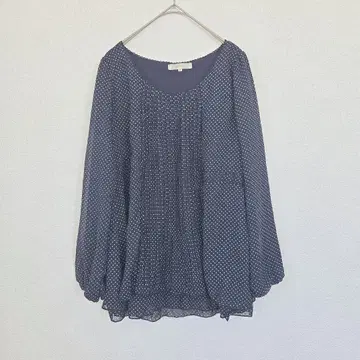 그로브 도트 쉬폰 블라우스 네이비 M 사이즈 루즈핏