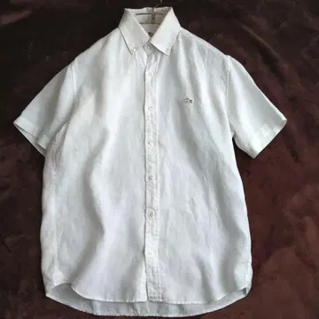 LACOSTE 반팔 린넨 버튼 다운 셔츠 흰 악어 3 화이트