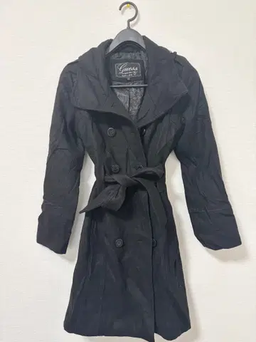 [ GUESS ] 울 혼방 미 실루엣 트렌치코트 블랙 M
