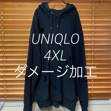 유니클로 맨투맨 풀오버 후드티 4XL 데미지 가공