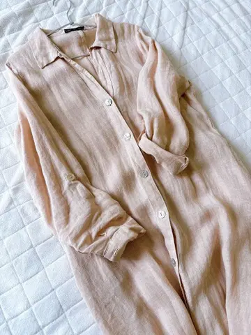 자라 ZARA 린넨 롱 셔츠 셔츠 원피스