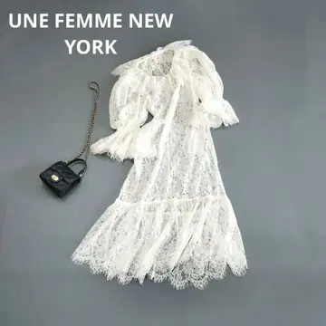 UNE FEMME NEW YORK 레이스 원피스 실크 시어 자수