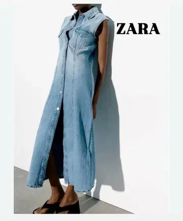 ZARA 슬리브리스 데님 롱 원피스