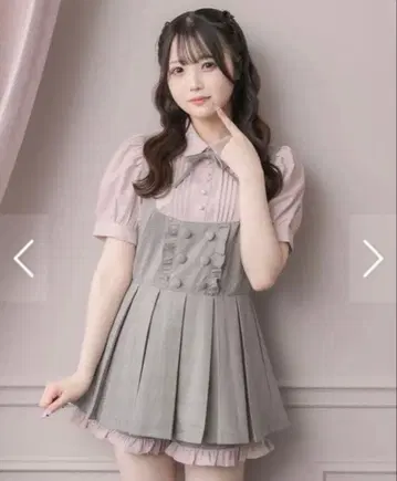 pium 요크 절개 도리 플리츠 셋업 그레이 체크 핑크
