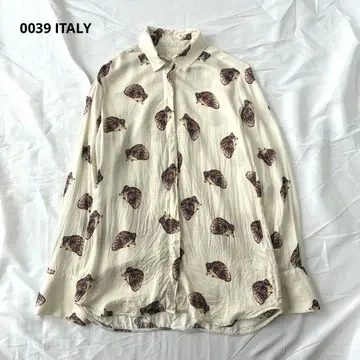 0039 ITALY 실크 긴팔 셔츠 S 고슴도치 올 패턴