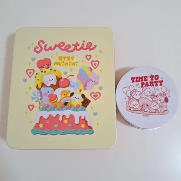 BT21 캔 케이스 소품함 2개 세트 스퀘어 캔 원형 캔 BTS 캐릭터