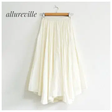 allureville 코튼 실크 와셔 개더 스커트 아이보리