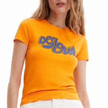 미사용 Desigual 큐빅 반팔 T셔츠 오렌지 XXL