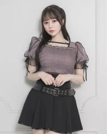 pium 셔링 튤 프릴 블라우스 핑크