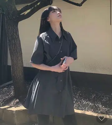 새상품 nugu 한국 미디 기장 나일론 혼방 반팔 셔츠 원피스