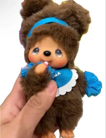 미사용 새상품 몬치치 봉제 인형 키링 브라운 블루