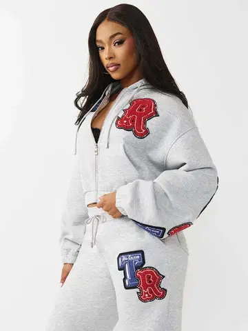 새상품 TRUE RELIGION 크리스탈 패치 지퍼 후드티 XS