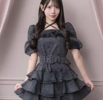 pium 티어드 프릴 미니 원피스 원피스 데님