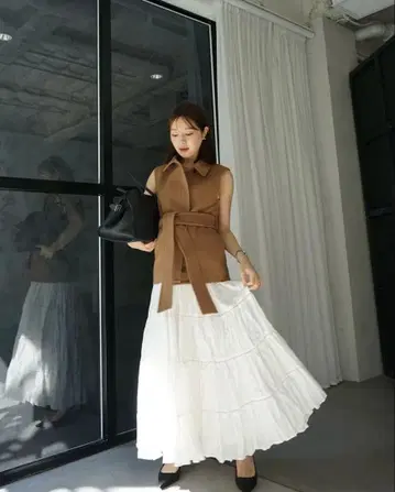Laubeblanc 코튼 티어드 스커트 화이트