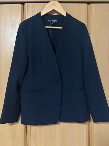 INDIVI 노카라 자켓 네이비 팬츠 수트 상하의