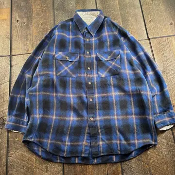 구제 의류 옴브레 체크 플란넬 셔츠 플란넬 3L 2XL 블루 블랙