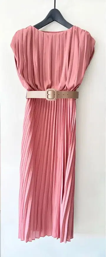 ZARA 플리츠 롱 원피스 핑크 XS 벨트 포함