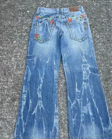 빈티지 꽃무늬 자수 벨보텀 플레어 데님 Y2K 그런지