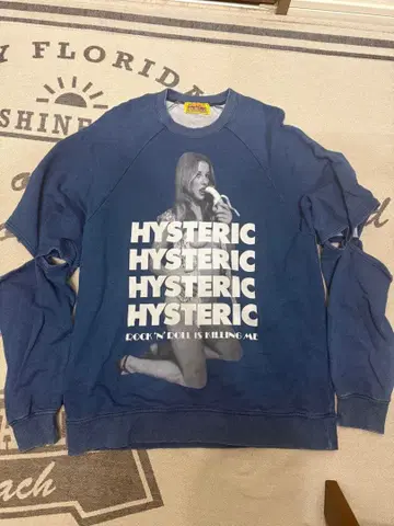 HYSTERIC GLAMOUR 걸 프린트 맨투맨 블루
