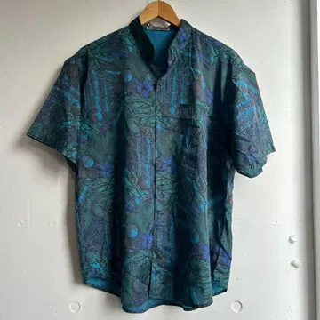 [ vintage ] 90s 반팔 하와이안 셔츠 보태니컬 무늬 구제 의류