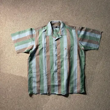 90s DAKS 린넨 린넨 주름 가공 오픈 카라 셔츠 박스 컷