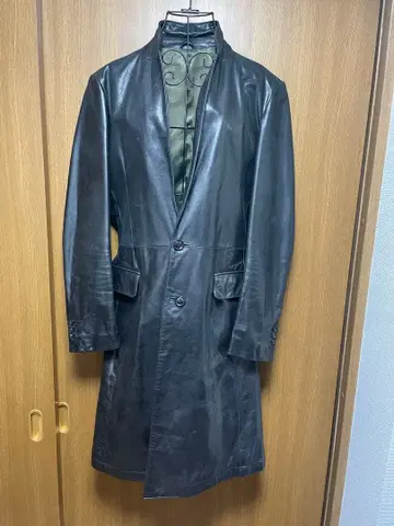 토네이도 마트 레더 코트 롱 코트 블랙 남성용