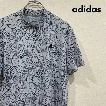 adidas 아디다스 올 패턴 라이트 블루 보태니컬 무늬 모크넥 셔츠