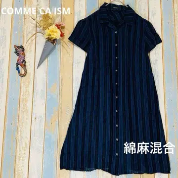 [ COMME CA ISM ] 린넨 셔츠 면마 혼방 원피스 체크 L