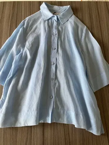[ SALE ] 새상품 비침 ZARA 반팔 린넨 셔츠 라이트 블루 S