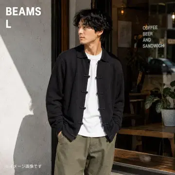 BEAMS 차이나버튼 코튼 니트 가디건 L 블랙