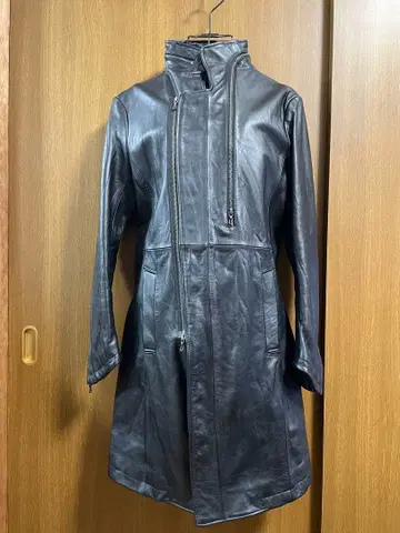 블랙 가죽 라이더스 롱 코트