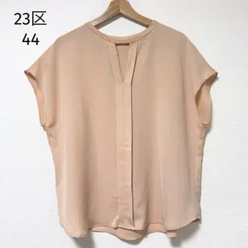 23구 44 프렌치 슬리브 턱 블라우스 스키퍼 핑크 베이지 일본제
