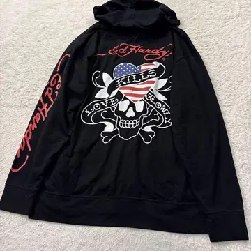 Ed Hardy 에드 하디 지퍼 후드티 3L 블랙 스컬 y2k