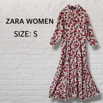 ZARA WOMEN 꽃무늬 롱 원피스 7부 소매 플라워 프린트 S-M