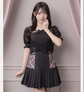 레이어드 절개 플리츠 미니 원피스 블랙 x 핑크 pium