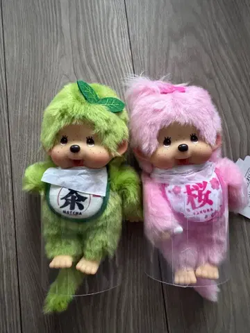 택 포함 미사용 새상품 몬치치 벚꽃 말차 봉제 인형 2체 세트