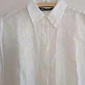 ZARA 자라 린넨 100% 긴팔 셔츠 플라워 자수 화이트 S