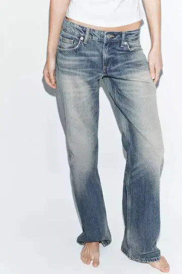 ZARA TRF 로우라이즈 와이드 레그 데님 팬츠
