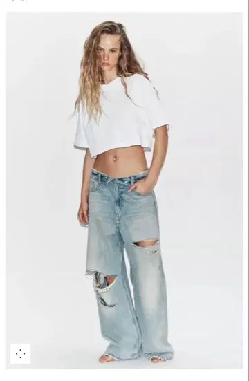 완판템 ZARA TRF 미드 라이즈 접이식 허리 데님 팬츠 32