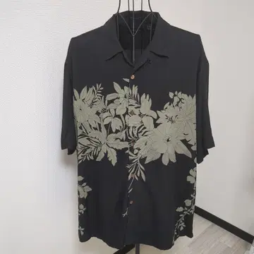 VANHEUSEN 알로하 셔츠 블랙 실크 100% XXL
