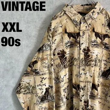 레드 헤드 XXL 올 패턴 셔츠 긴팔 헌팅 애니멀 사냥개 오리 베이지