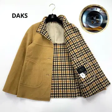새상품급 닥스 울 코트 하우스 체크 카멜 각인 버튼 하프 코트