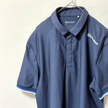 TaylorMade 골프 반팔 피케 셔츠 네이비 L 로고 프린트 남성용