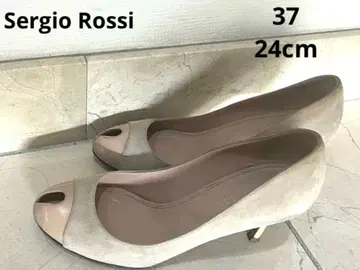 Sergio Rossi 베이지 스웨이드 오픈토 펌프스