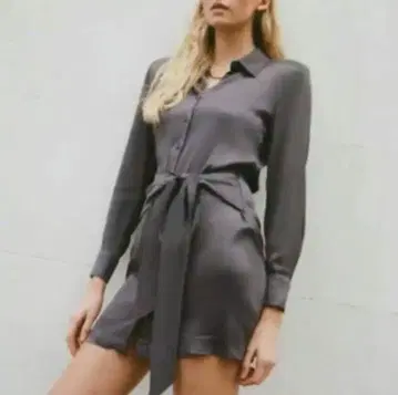 ZARA 새틴 셔츠 원피스 그레이 긴팔